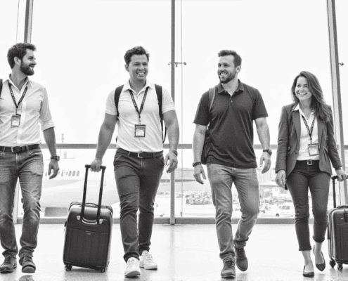 Grupo de empresários brasileiros viajando para feira de negócios nos EUA com visto americano B1