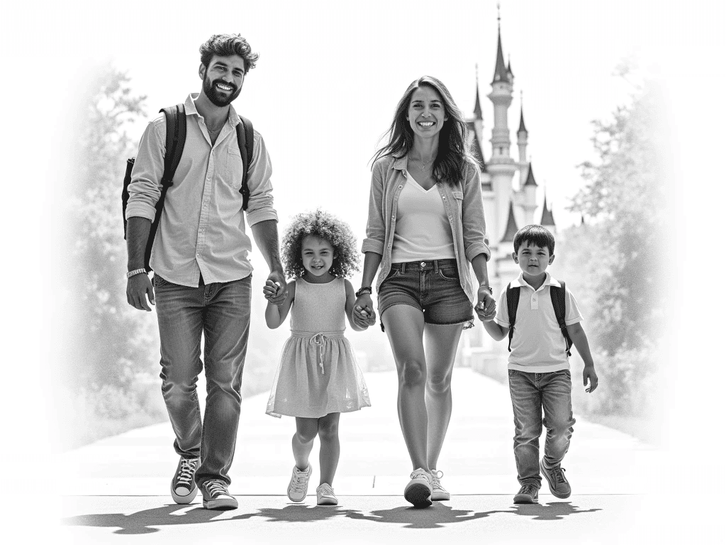 família brasileira sorridente passeando na Disney com visto americano B2 aprovado